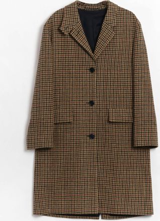 Margaret Howell Womens Houndstooth Tweed Overcoat In Black / Tan / Rust