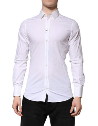 Dolce & Gabbana White GOLD Long Sleeves Dress Formal Mens Shirt