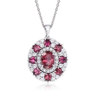 Ross-Simons Pink Tourmaline and Diamond Pendant Necklace in 14kt White Gold