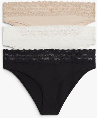 Tommy Hilfiger Womens Lace-Trim Bikini Brief 3-Pack - Multi - XL