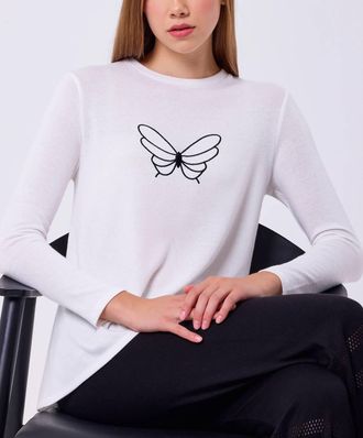 French Kyss Butterfly Detail Top In Ivory/black
