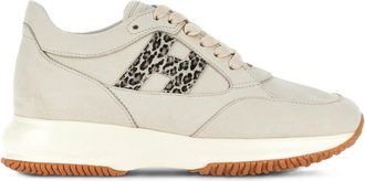 Hogan Light Beige Leopard Print Chunky Sneakers