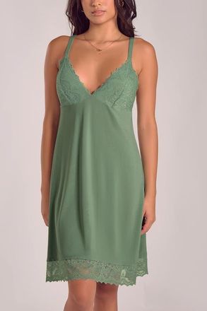 iCollection Modal Knit Chemise with Lace Cups in Green at Nordstrom, Size X-Small