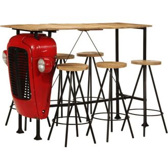 vidaXL Vidaxl - Set De Mesa Y Taburetes De Bar 7 Piezas Madera Maciza De Mango