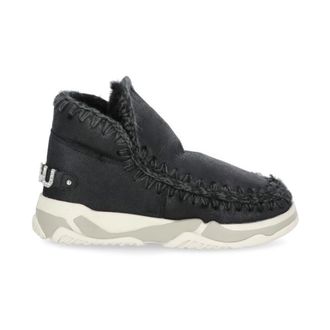 Mou Winter Boots, female, Black, 7 UK, Black Shearling Ankle Boots with Crochet