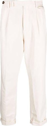 Brunello Cucinelli pleated cotton tapered trousers - men - Cotton/Linen/Flax/Cotton - 46 - Neutrals