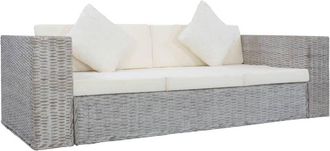 vidaXL Sof&aacute; De 3 Plazas Con Cojines Rat&aacute;n Natural Gris Vidaxl