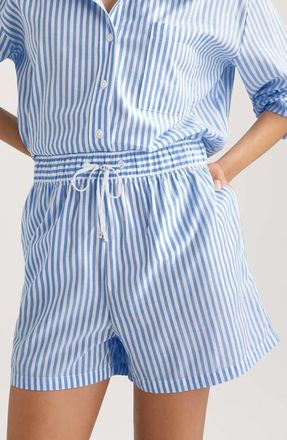 Tommy John Stripe High Waist Woven Sleep Shorts in Vista Blue Coastal Stripe at Nordstrom, Size X-Large