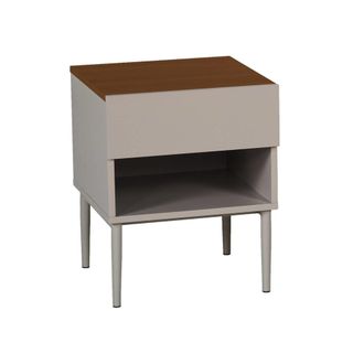 Sweeek Mesita de noche de metal y decoraci&oacute;n de madera 1 caj&oacute;n, gris