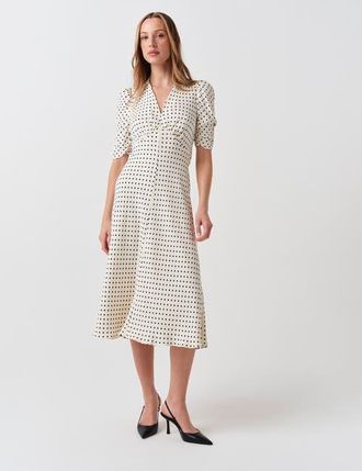 Ghost London Mia Crepe Polka Dot V-Neck Midi Dress in Ivory Spot at Nordstrom, Size 12