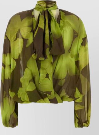Blumarine georgette blouse bow detail floral sheer