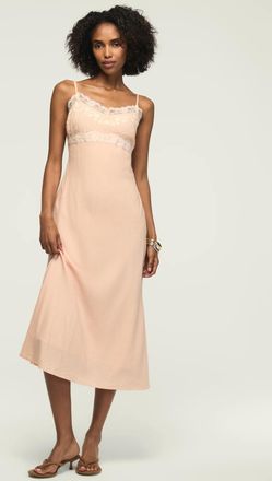 Lucky Brand Womens Lace Trim Midi Dress