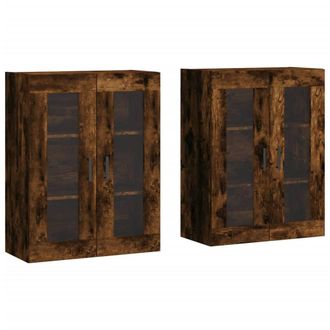 Berkfield Home Wall Mounted Cabinets 2 pcs Smoked Oak Engineered Wood in Brown