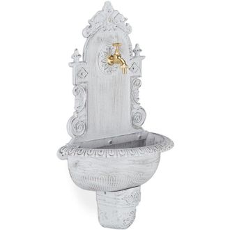 Relaxdays Fuente Jard&iacute;n De Pared Xl, Dise&ntilde;o Antiguo, Con Grifo, Shabby, Aluminio Fundido, 1 Ud., 75 X 44 X 22 Cm, Blanco - Relaxdays