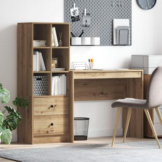 Berkfield Home Desk with Storage Artisan Oak Engineered Wood in Brown
