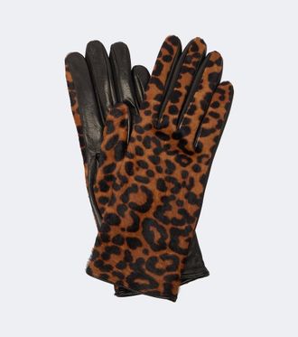 Nour Hammour Guanti in cavallino con stampa leopardata