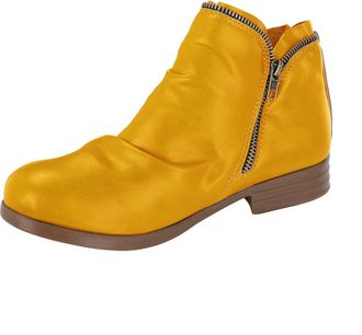 Generic cfpqv Ankle Boots Womens Flat Leather Chelsea Boots Flat Womens Ankle Boots Casual Leather Boots Pleat Cowboy Western Boots Lightweight Ankle Boots Sh