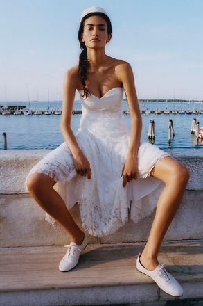 BHLDN Lace Strapless Midi Dress