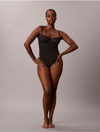 Calvin Klein Womens Perfectly Fit Lace Shapewear Bodysuit - Black - XL
