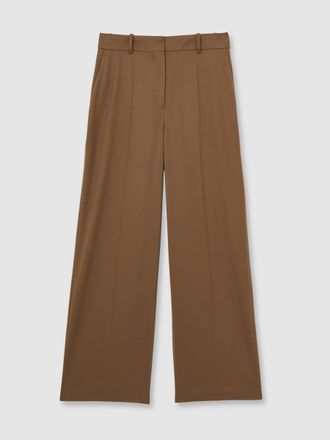 Reiss Tan Wool-blend Wide-leg Suit Trousers, 12R