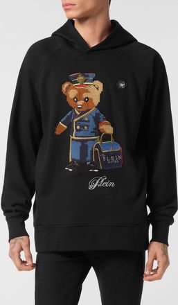 Philipp Plein Felpa con cappuccio in cotone con stampa Teddy Bear