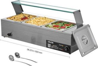 OEM Calentador De Alimentos El&eacute;ctrico De Acero Inoxidable De 1500 W Con Vapor Y Cubierta De Vidrio, 3 Bandejas Para Buffet De Encimera, Ba&ntilde;o Mar&iacute;a Con Cuc