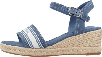 Tommy Hilfiger Mid Wedge Espad Webbing - Dames - Sleehakken - Blauw - 40 EU - Denim - Schoenen