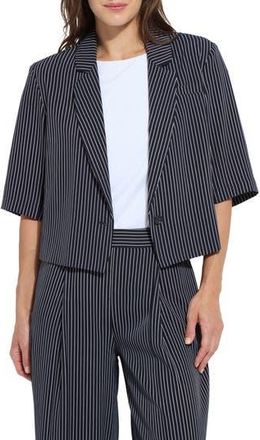 Lyss&eacute; Clarette Stripe Elbow Sleeve Crop Jacket in Marine Pinstripe at Nordstrom Rack, Size X-Small