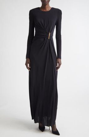 St. John Dominique Long Sleeve Matte Crepe Jersey Gown in Black at Nordstrom, Size 10