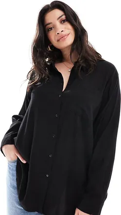 Vero Moda Curve linen blend long sleeved shirt in black