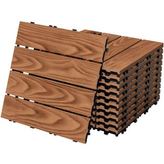 ML Design Ecd Germany Baldosas De Patio Wpc De 30x30 Cm 22 Piezas Para 2m&sup2; Aparencia De Madera Marr&oacute;n Claro Con Sistema De Drenaje E Instalaci&oacute;n Mediante Clic, 