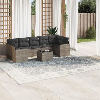 vidaXL Vidaxl - Set De Sof&aacute;s De Jard&iacute;n 8 Pzas Y Cojines Rat&aacute;n Sint&eacute;tico Gris