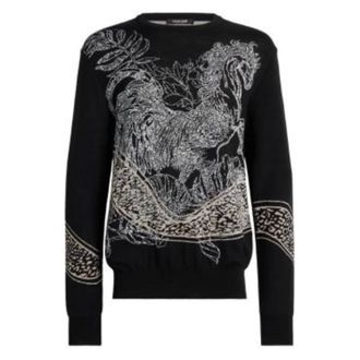 Roberto Cavalli Animalier Wave Embroidered Sweater, Size Medium