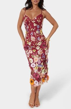 Bebe 3D Flower Embroidered Midi Dress in Burgundy /Multi at Nordstrom Rack, Size X-Large