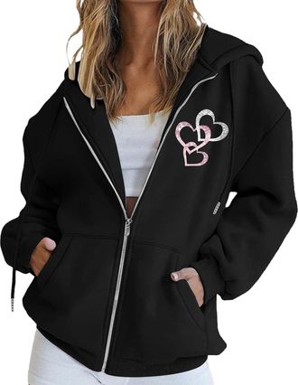 Generic Hoodies For Women Zip Up Halloween Soft Comfortable Casual Hooded Jackets with Pockets Loose Hooded Coats Plus Size Long Sleeve Aumter Winter Jackets 