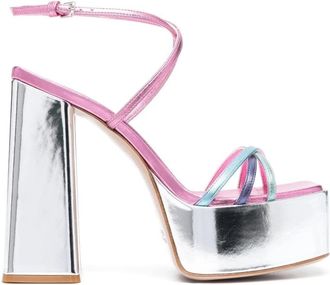 Haus Of Honey Wannabe Mirror Platform Sandalen - Dames - Sandalen met hakken - Grijs - 39 EU - Leer - Schoenen