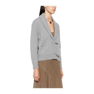 Forte_Forte Ribbed Shawl-Collar Cardigan - Dames - Vesten - Grijs - S - Truien & Vesten