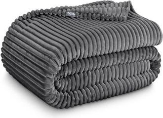 Bare Home Ribbed Microplush Fleece Blanket in Grey at Nordstrom, Size Twin