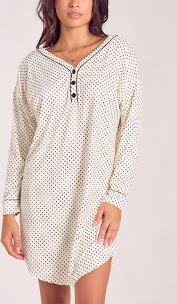 iCollection Microfiber Knit Sleep Shirt with Functional Buttons in Ivory at Nordstrom, Size X-Large
