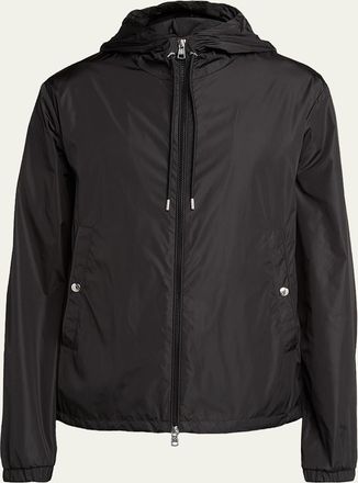 Moncler Mens Nylon Hooded Grosgrain-Trim Full-Zip Jacket