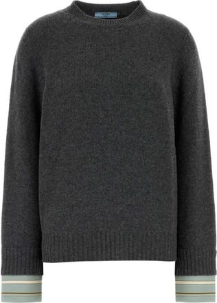 Prada Grey Solid Crew Neck Sweater