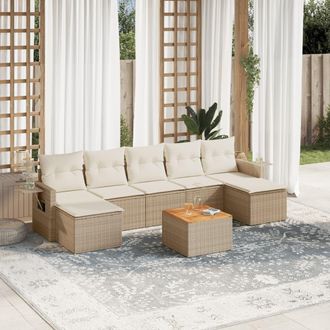 vidaXL Vidaxl - Juego De Sof&aacute;s De Jard&iacute;n Con Cojines Beige 8 Pzas Rat&aacute;n Pe