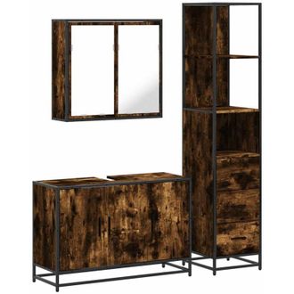 vidaXL Vidaxl - Set De Muebles Ba&ntilde;o 3 Pzas Madera Contrachapada Roble Ahumado
