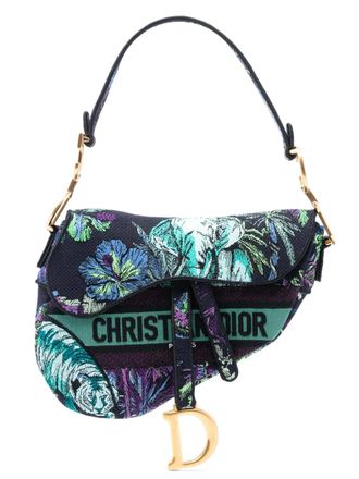 Dior 2023 Canvas Embroidered Floral Saddle Bag shoulder bag - Blue