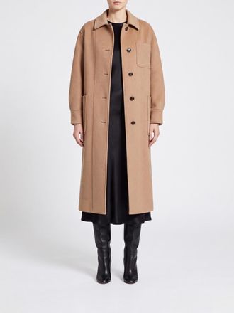 Max Mara Single-Breasted Long Coat in Wool and Cashmere with Dropped Shoulders