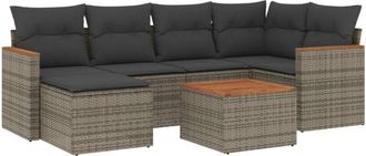 vidaXL Vidaxl - Set De Sof&aacute;s De Jard&iacute;n 7 Piezas Con Cojines Rat&aacute;n Pe Gris