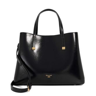 Dune London Womens Accessories Dominant - Double Grab Handle Tote Bag - Black Leather - One Size