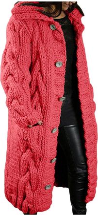 Generic Cardigans for Women UK Vintage Cable Knit Sweater Open Front Button Down Long Textured Cardigan Heavyweight Warm Thick Windproof Overcoat Outerwear wi