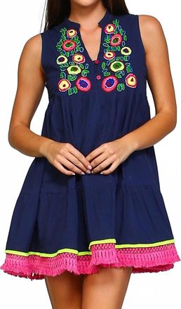 Velzera Beaded And Fringe Bohemian Mini Dress - Plus In Blue
