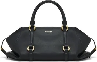 Alexander McQueen Medium Farringdon Leather Satchel in Black/gold at Nordstrom